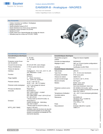 Baumer EAM580R-B - Analog Absolute encoder Fiche technique | Fixfr