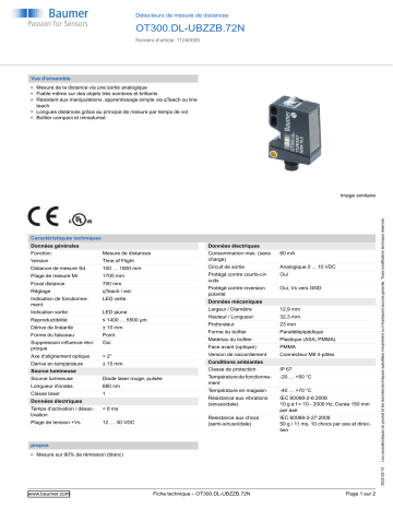 Baumer OT300.DL-UBZZB.72N Distance sensor Fiche technique | Fixfr