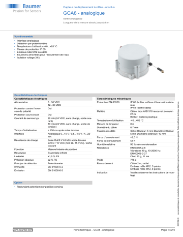 Baumer GCA8 - analog Cable transducer - absolute Fiche technique | Fixfr