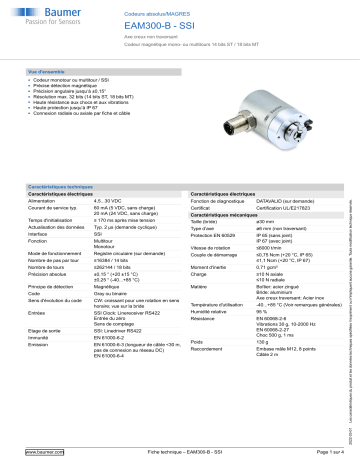 Baumer EAM300-B - SSI Absolute encoder Fiche technique | Fixfr