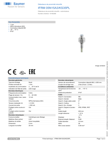 Baumer IFRM 05N15A3/KS35PL Inductive proximity switch Fiche technique | Fixfr