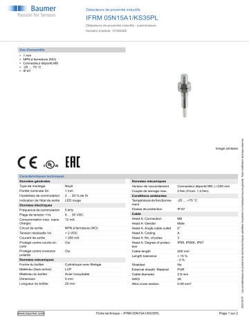 Baumer IFRM 05N15A1/KS35PL Inductive proximity switch Fiche technique | Fixfr