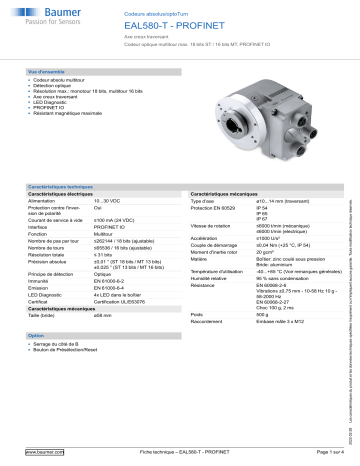 Baumer EAL580-T - PROFINET Absolute encoder Fiche technique | Fixfr