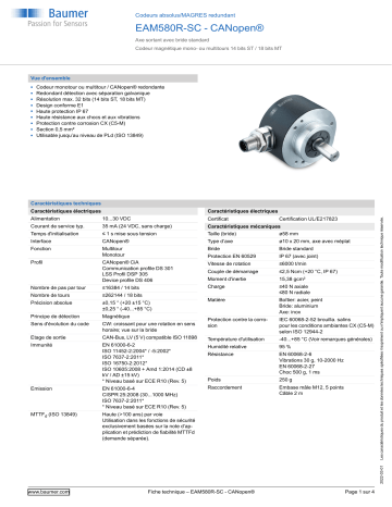 Baumer EAM580R-SC - CANopen® Absolute encoder Fiche technique | Fixfr