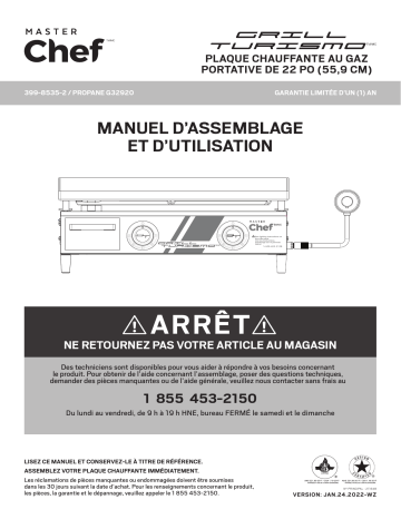 Master Chef Grill Turismo 22” Portable Griddle Manuel utilisateur | Fixfr