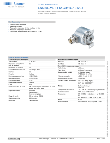 Baumer EN580E.ML-TT12.GB11G.13120.H Absolute encoder Fiche technique | Fixfr