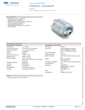 Baumer EAM580-K - EtherNet/IP Absolute encoder Fiche technique | Fixfr