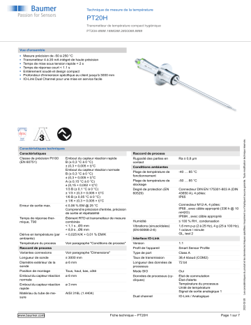 Baumer PT20H Temperature measurement Fiche technique | Fixfr