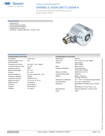 Baumer EN580E.IL-SU06.GB1T2.02048.K Incremental encoder Fiche technique | Fixfr