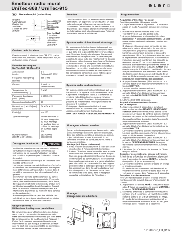 elero UniTec-868 Mode d'emploi | Fixfr