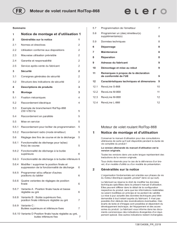 elero RolTop-868 Mode d'emploi | Fixfr