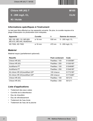 Lovibond Single Method M105 - Chlorine HR (KI) T (105) Manuel utilisateur | Fixfr