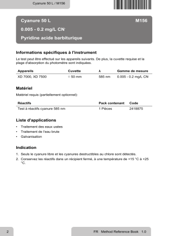 Lovibond Single Method M156 - Cyanide 50 L Manuel utilisateur | Fixfr