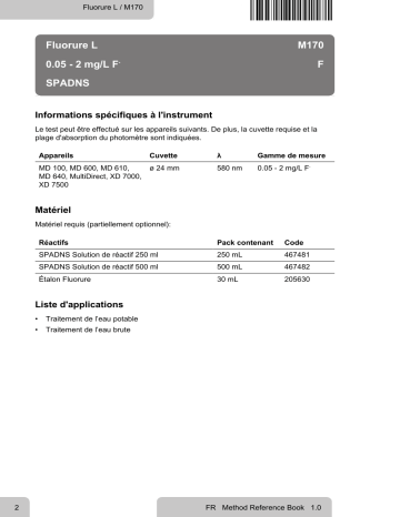 Lovibond Single Method M170 - Fluoride L Manuel utilisateur | Fixfr