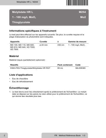 Lovibond Single Method M254 - Molybdate HR L Manuel utilisateur | Fixfr