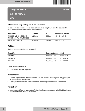 Lovibond Single Method M290 - Oxygen active T Manuel utilisateur | Fixfr