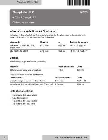 Lovibond Single Method M328 - Phosphate LR C Manuel utilisateur | Fixfr