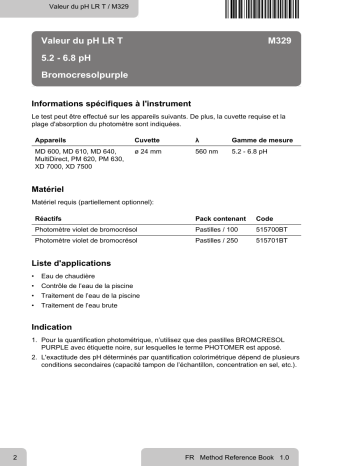 Lovibond Single Method M329 - pH-value LR T Manuel utilisateur | Fixfr