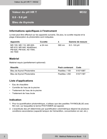 Lovibond Single Method M332 - pH-value HR T Manuel utilisateur | Fixfr