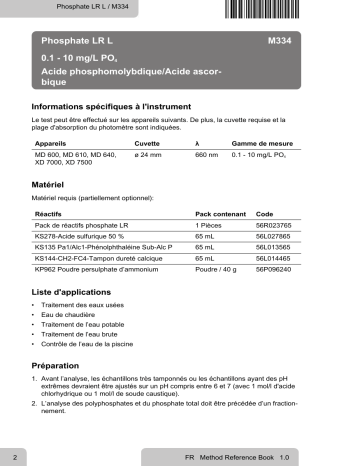 Lovibond Single Method M334 - Phosphate LR L Manuel utilisateur | Fixfr