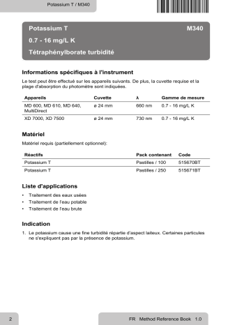 Lovibond Single Method M340 - Potassium T Manuel utilisateur | Fixfr