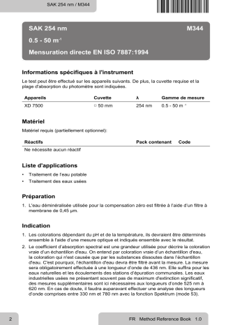 Lovibond Single Method M344 - SAC 254 nm (344) Manuel utilisateur | Fixfr