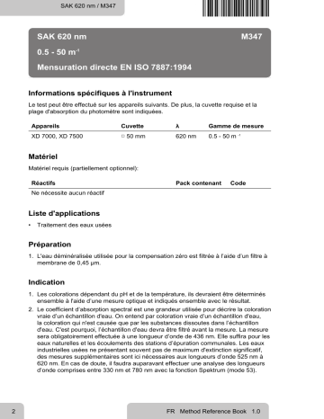 Lovibond Single Method M347 - SAC 620 nm Manuel utilisateur | Fixfr