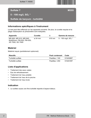 Lovibond Single Method M355 - Sulphate T Manuel utilisateur | Fixfr