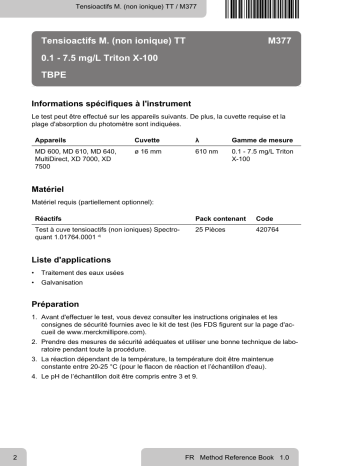 Lovibond Single Method M377 - Surfactants M. (not ionic) TT Manuel utilisateur | Fixfr