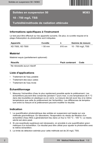 Lovibond Single Method M383 - Suspended solids 50 Manuel utilisateur | Fixfr