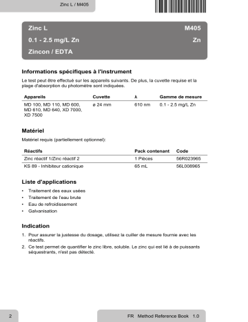 Lovibond Single Method M405 - Zinc L Manuel utilisateur | Fixfr
