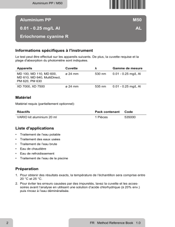 Lovibond Single Method M50 - Aluminium PP Manuel utilisateur | Fixfr