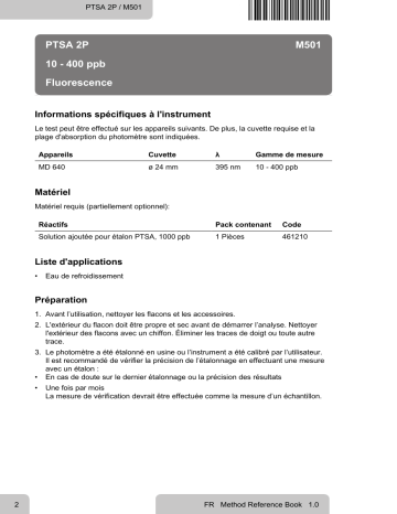 Lovibond Single Method M501 - PTSA Manuel utilisateur | Fixfr