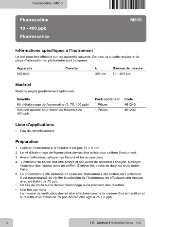 Lovibond Single Method M510 - Fluorescein Manuel utilisateur | Fixfr