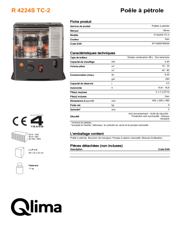 QLIMA R4224STC-2 Paraffin heater Manuel utilisateur | Fixfr