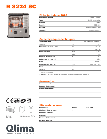 QLIMA R8224SC Paraffin heater Manuel utilisateur | Fixfr