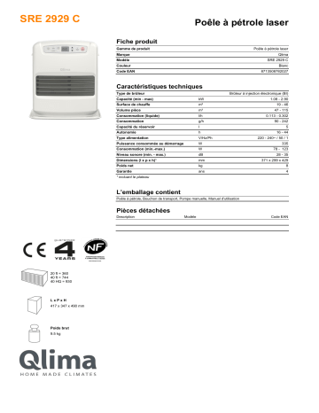 QLIMA SRE2929C Paraffin heater Manuel utilisateur | Fixfr