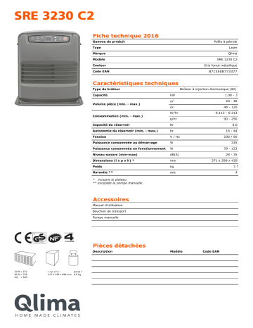 QLIMA SRE3230C-2 Paraffin heater Manuel utilisateur | Fixfr