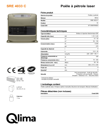QLIMA SRE4033C Paraffin heater Manuel utilisateur | Fixfr