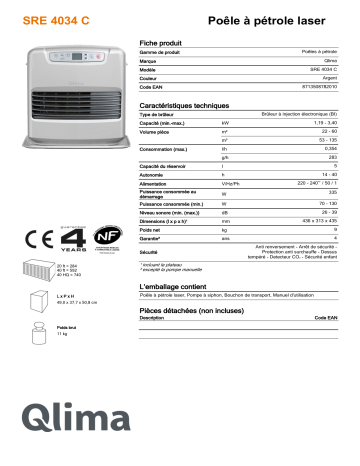 QLIMA SRE4034C Paraffin heater Manuel utilisateur | Fixfr