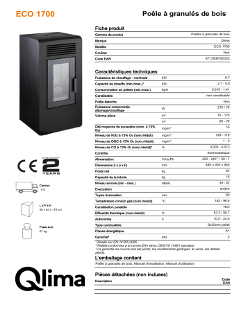 QLIMA ECO1700 Pellet heater Manuel utilisateur | Fixfr