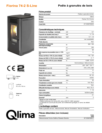 QLIMA FIORINA 74 S-LINE Pellet heater Manuel utilisateur | Fixfr