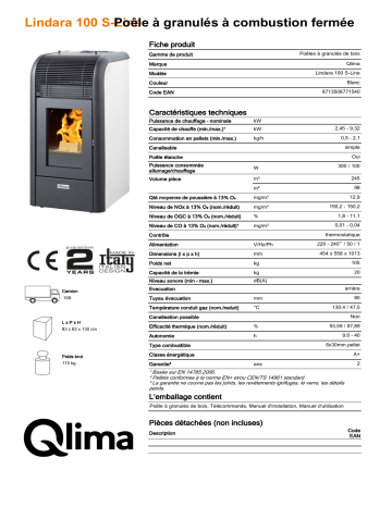 QLIMA Lindara 100S-line ducted Pellet heater Manuel utilisateur | Fixfr