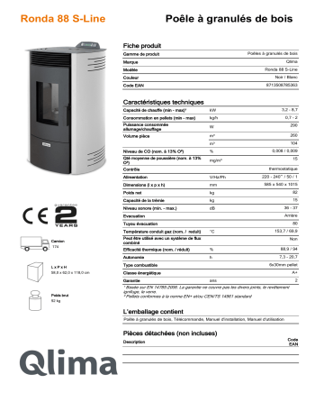 QLIMA Ronda 88 S-line Pellet heater Manuel utilisateur | Fixfr