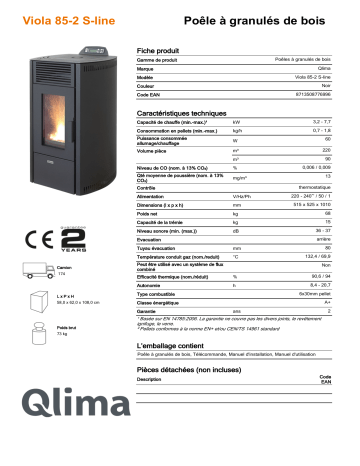 QLIMA Viola 85S-line Pellet heater Manuel utilisateur | Fixfr
