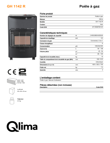 QLIMA GH1142R Ga heater Manuel utilisateur | Fixfr
