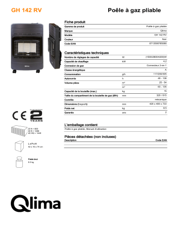 QLIMA GH142RV Ga heater Manuel utilisateur | Fixfr