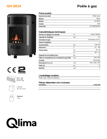 QLIMA GH8034 Ga heater Manuel utilisateur | Fixfr
