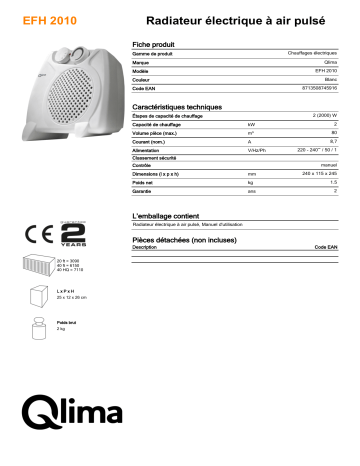 QLIMA EFH2010 Electrical heater Manuel utilisateur | Fixfr