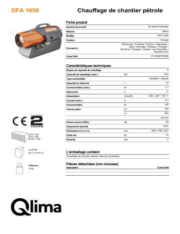 QLIMA DFA1650 Premium Forced Air heater Manuel utilisateur | Fixfr